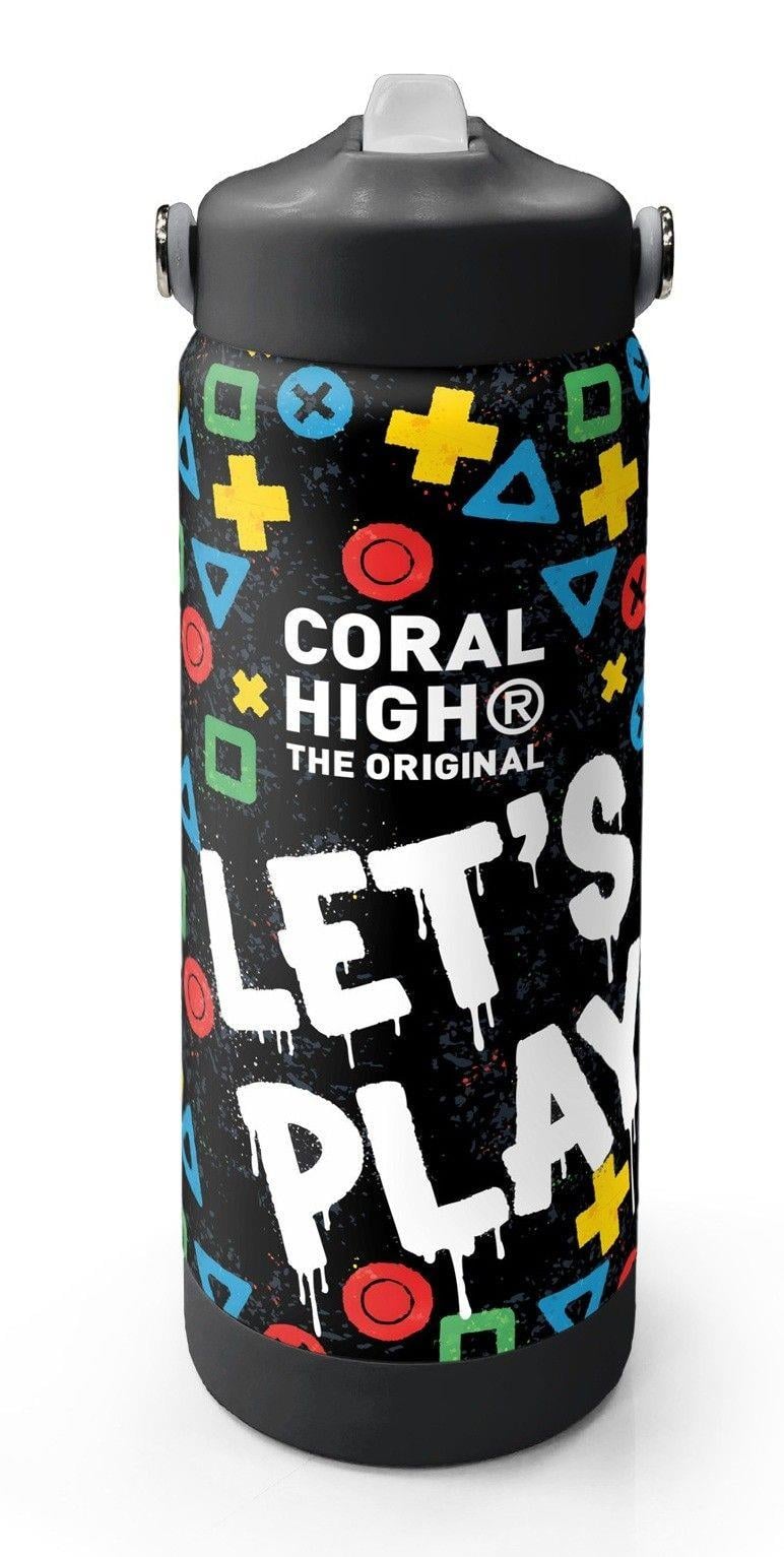Coral High 650 ml Erkek Çocuk Siyah Çok Renkli Lets Play Baskılı Çelik Suluk/Matara (Pipetli) 38314