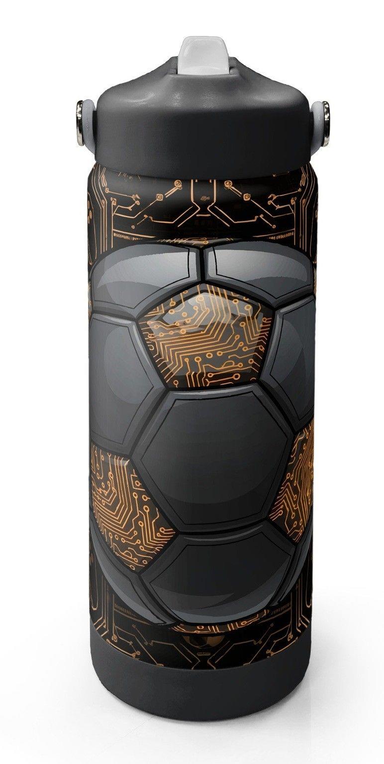 Coral High 650 ml Erkek Çocuk Siyah Kahverengi Futbol Topu Baskılı Çelik Suluk/Matara (Pipetli) 38317