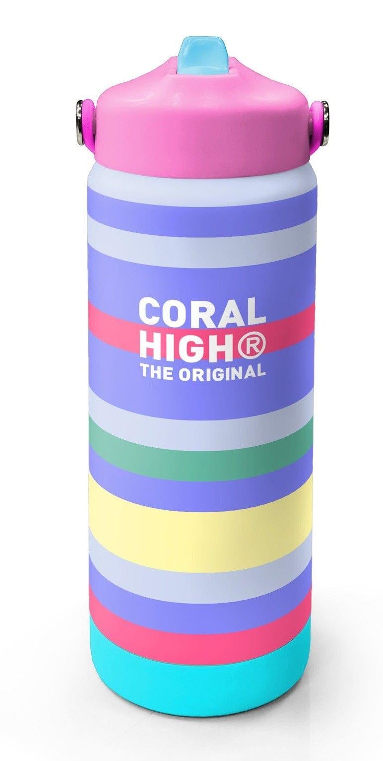 Coral High 650 ml Kız Çocuk Renkli Çizgi Desenli Çelik Suluk/Matara (Pipetli) 38302