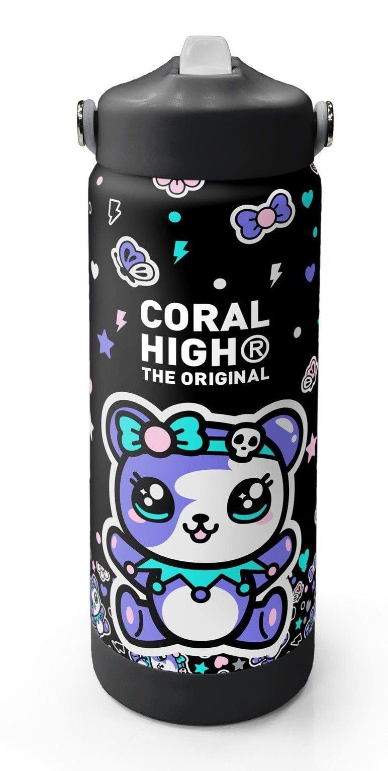 Coral High 650 ml Kız Çocuk Siyah Mor Ayıcık Baskılı Çelik Suluk/Matara (Pipetli) 38324