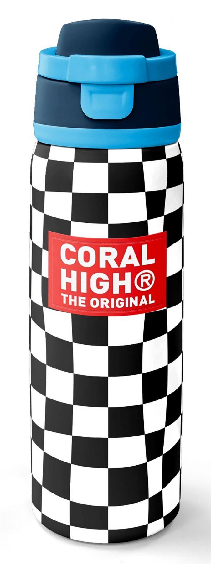 Coral High 800 ml Erkek Çocuk Lacivert Siyah Beyaz Dama Desenli Pipetli ve Direkt İçim Çelik Termos/Matara - 38512