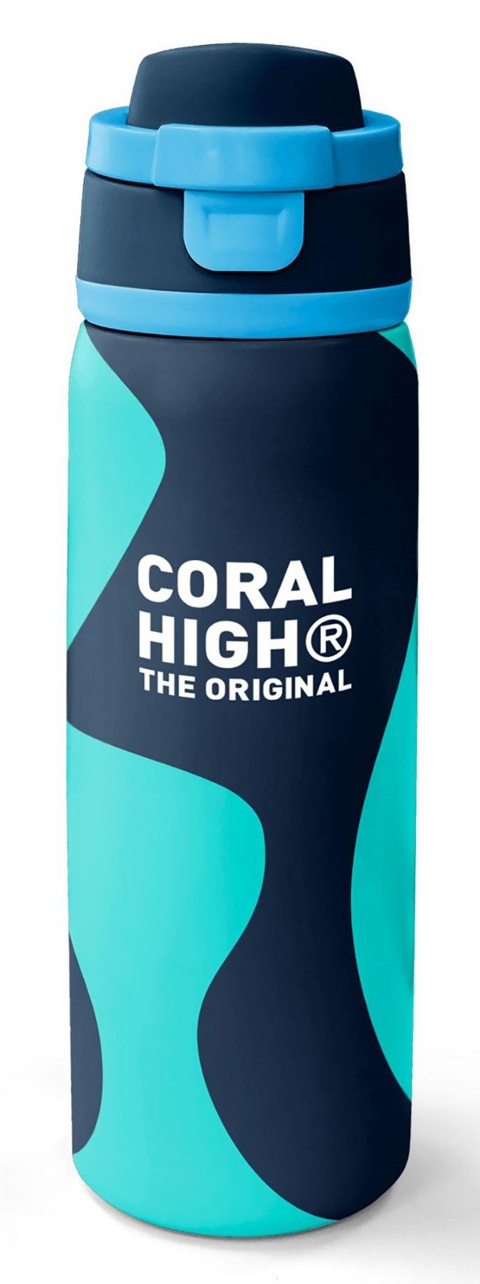 Coral High 800 ml Erkek Çocuk Lacivert Turkuaz Renkli Çizgili Pipetli ve Direkt İçim Çelik Termos/Matara - 38546