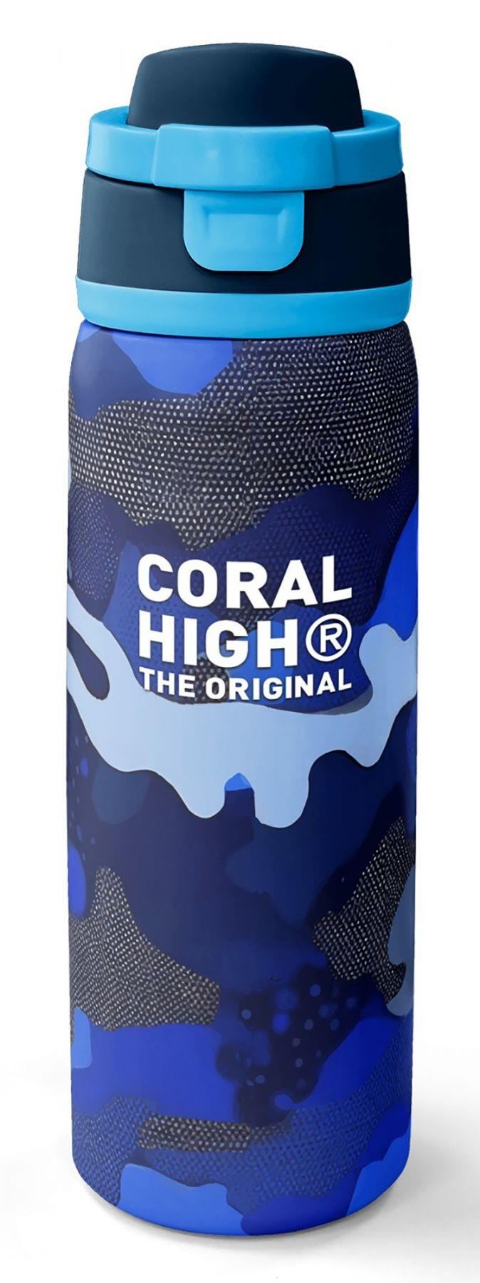Coral High 800 ml Erkek Çocuk Mavi Lacivert Kamuflaj Desenli Pipetli ve Direkt İçim Çelik Termos/Matara - 38549