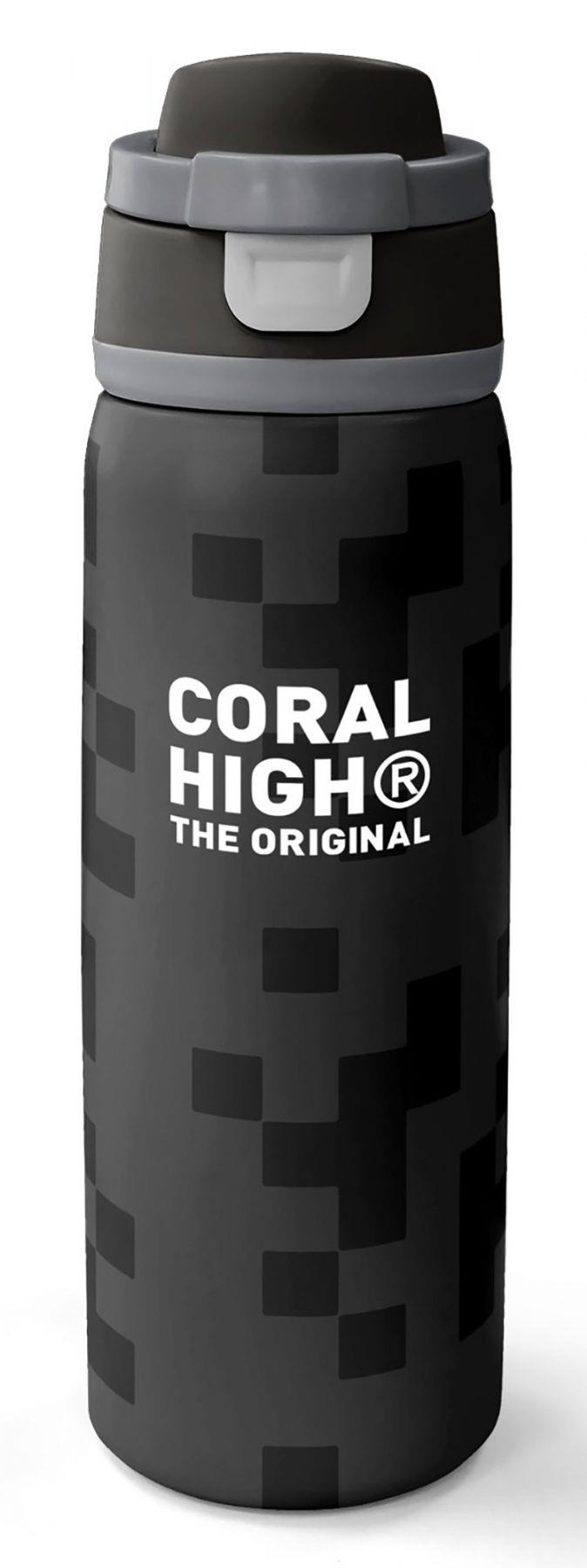 Coral High 800 ml Erkek Çocuk Siyah Blok Desenli Pipetli ve Direkt İçim Çelik Termos/Matara - 38554