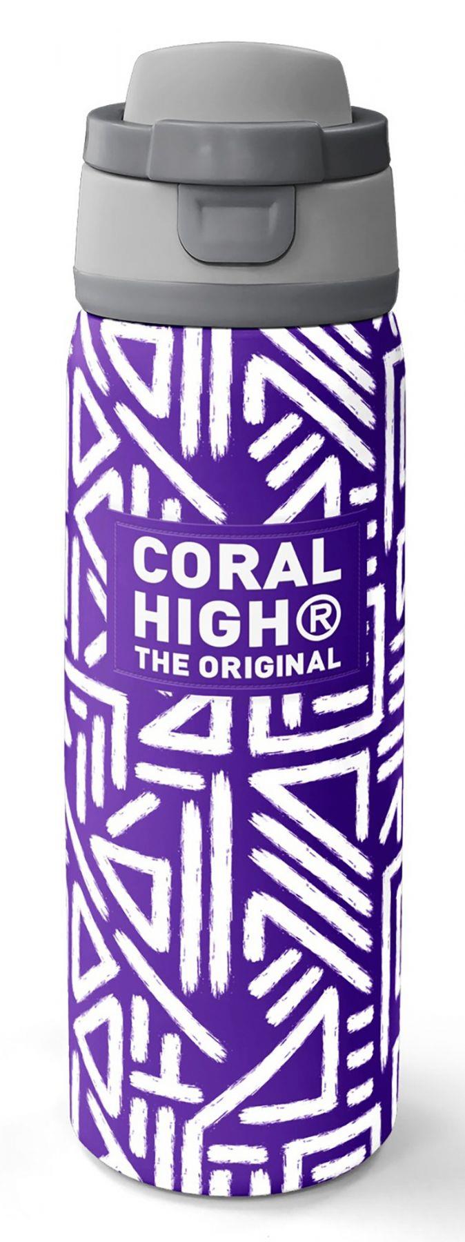 Coral High 800 ml Kız Çocuk Mor Beyaz Geometrik Şekiller Pipetli ve Direkt İçim Çelik Termos/Matara - 38543
