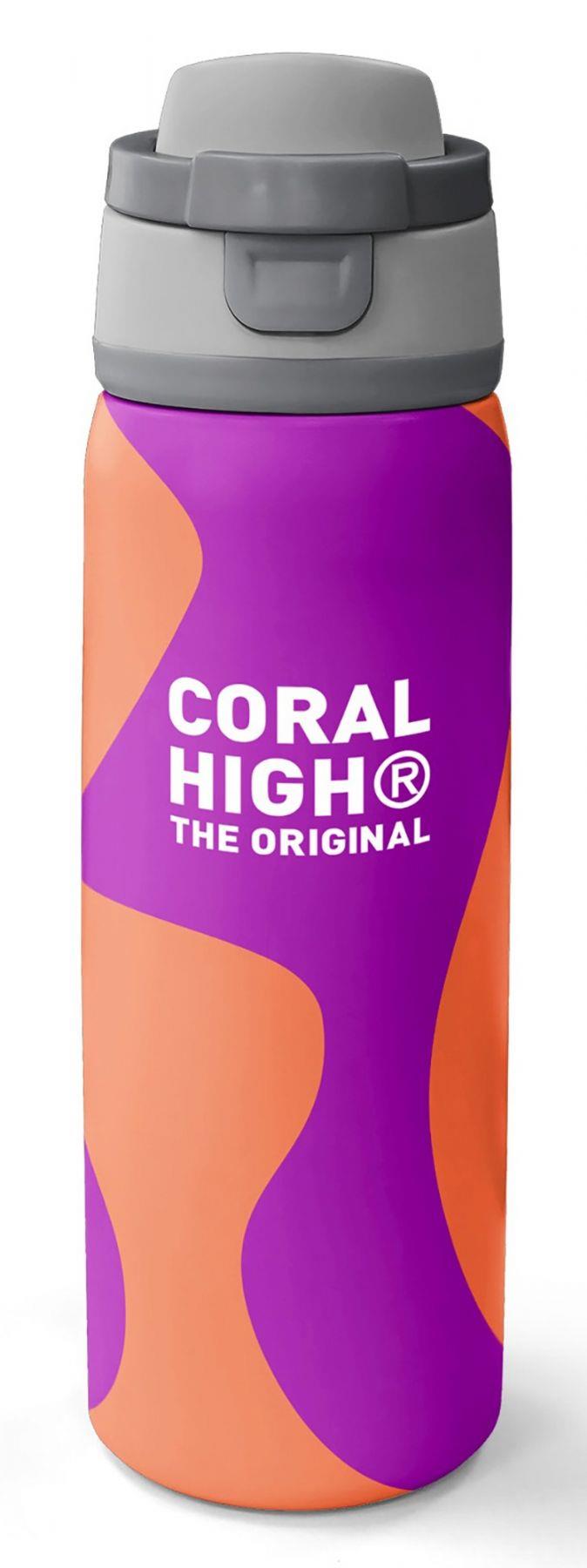 Coral High 800 ml Kız Çocuk Turuncu Mor Renkli Çizgili Pipetli ve Direkt İçim Çelik Termos/Matara - 38544