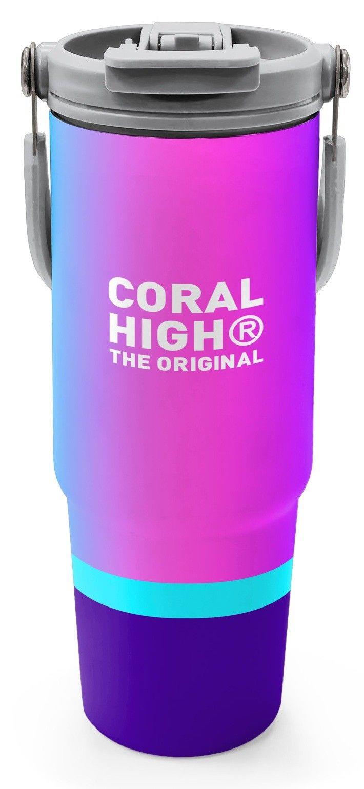 Coral High 900 ml Kız Çocuk Mor Pembe Renkli Çizgili Çelik Termos /Matara - 38723
