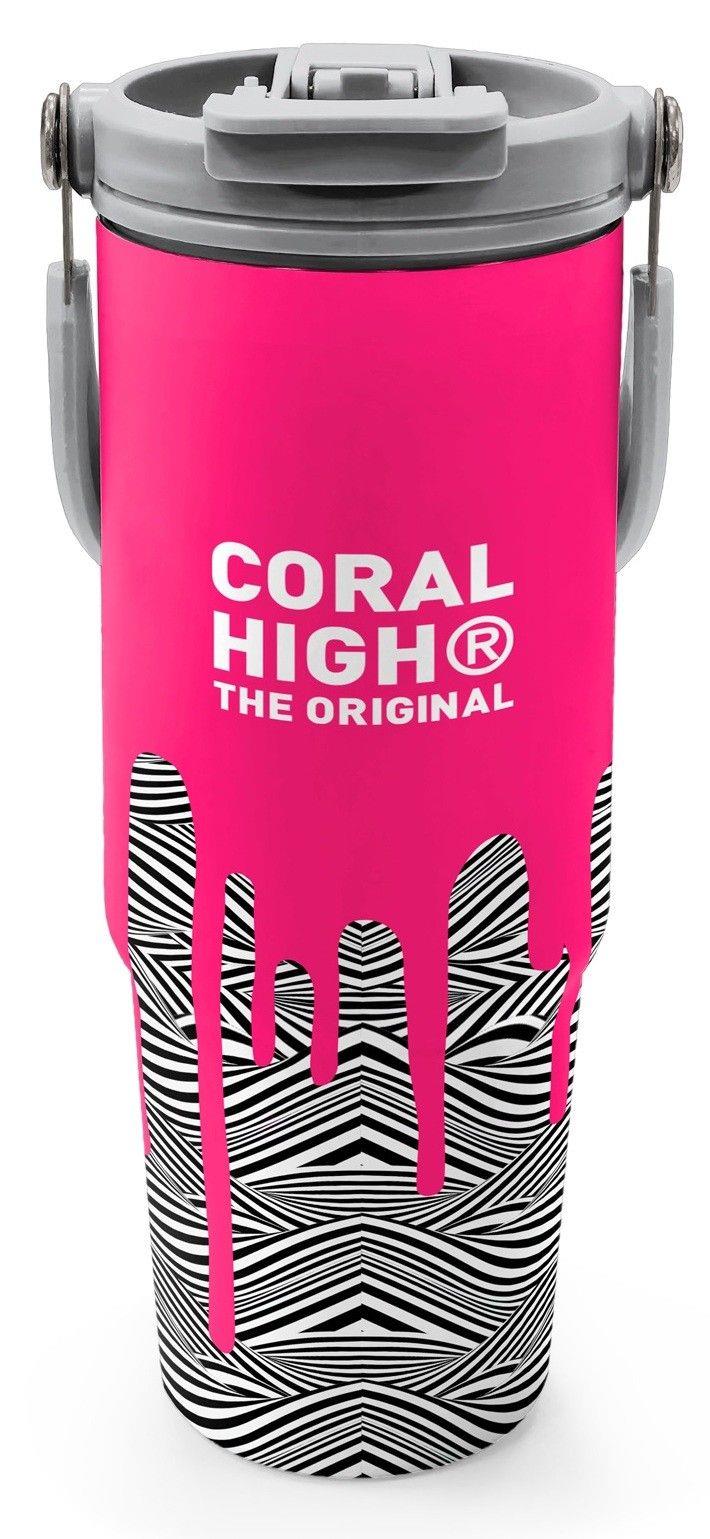 Coral High 900 ml Kız Çocuk Pembe Siyah Beyaz Boya Desenli Çelik Termos /Matara - 38718