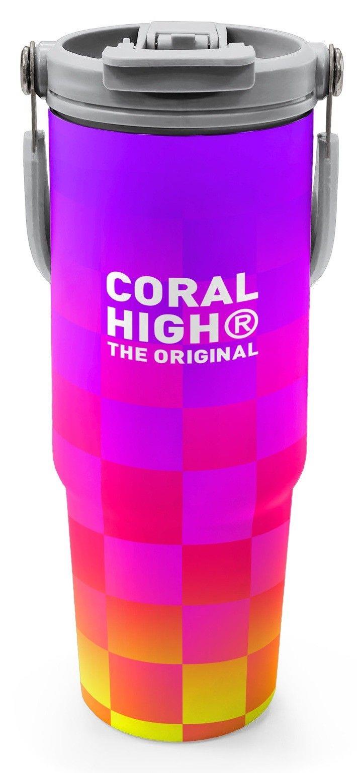 Coral High 900 ml Kız Çocuk Sarı Mor Dama Desenli Çelik Termos /Matara - 38729