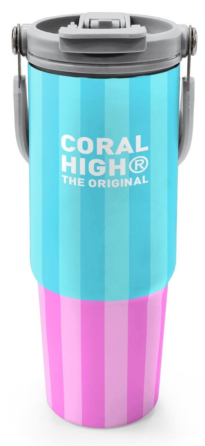 Coral High 900 ml Kız Çocuk Turkuaz Pembe Çizgi Desenli Çelik Termos /Matara - 38747