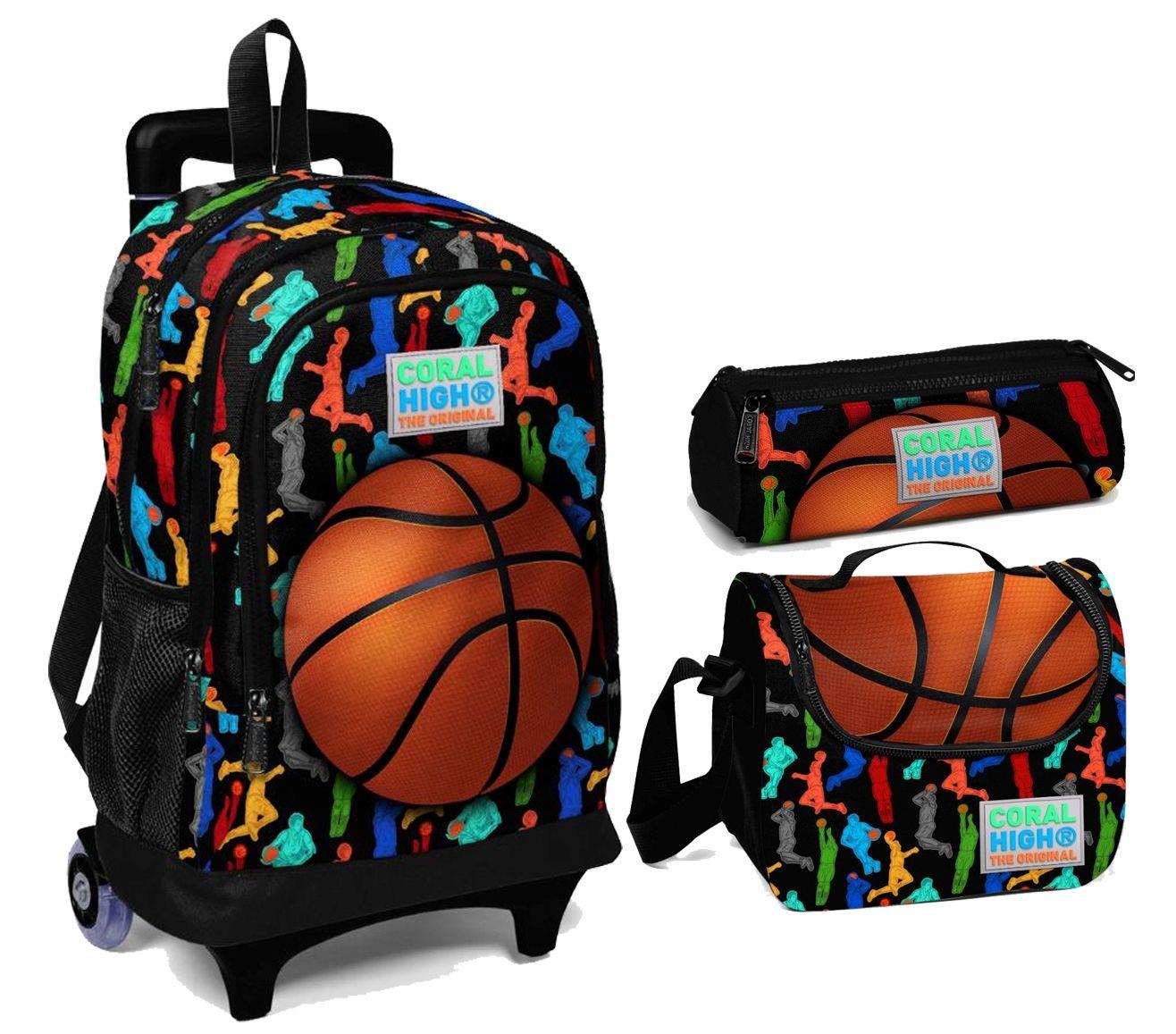 Coral High Basketbol Baskılı Çekçek Tekerlekli Okul Çanta Seti -Erkek
