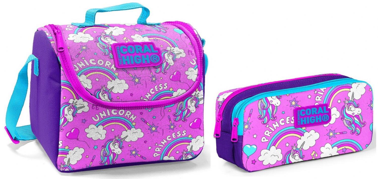 Coral High Beslenme Çantası ve Kalemlik Takım - Pembe - Unicorn - Kız