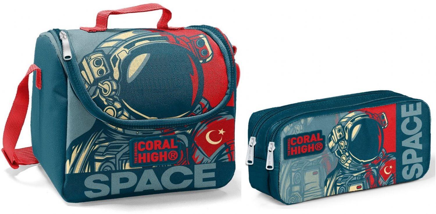 Coral High Beslenme Çantası ve Kalemlik Takım - Lacivert - Astronot - Erkek