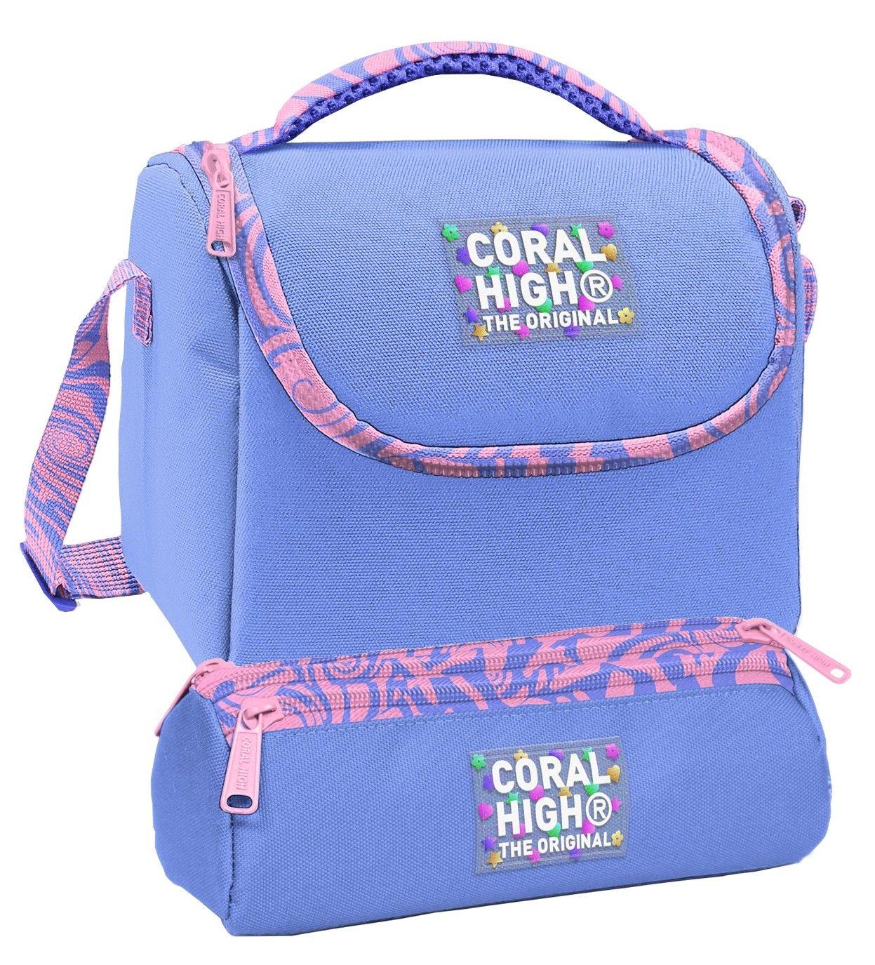 Coral High Beslenme Çantası ve Üç Gözlü Kalemlik Seti - Mor Dalga Desenli Kız Çocuk 37127