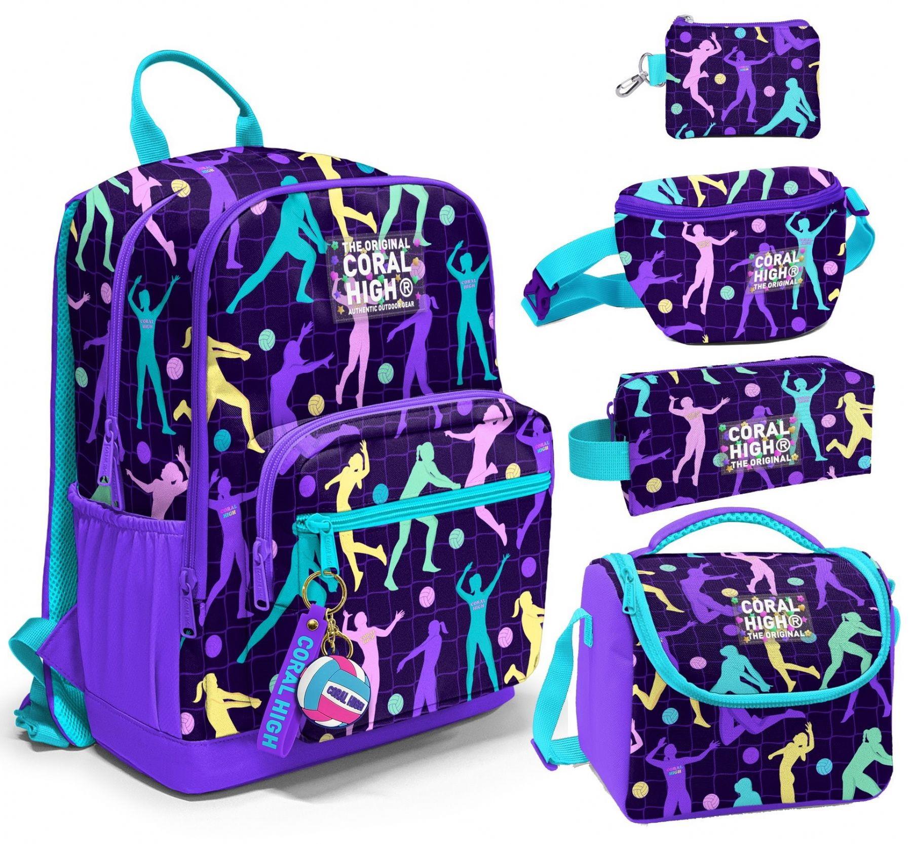 Coral High Beşli İlkokul/Ortaokul Çanta Seti - Mor Voleybol - Kız Çocuk