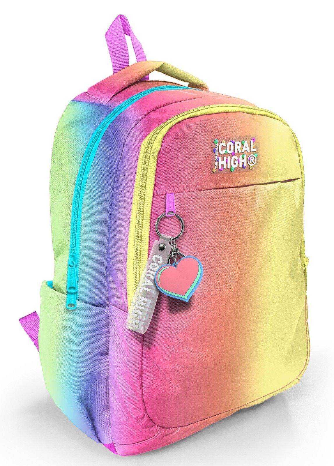 Coral High Dikey Renk Geçişli Kız Çocuk İlkokul ve Ortaokul Sırt Çantası - Üç Bölmeli 23668