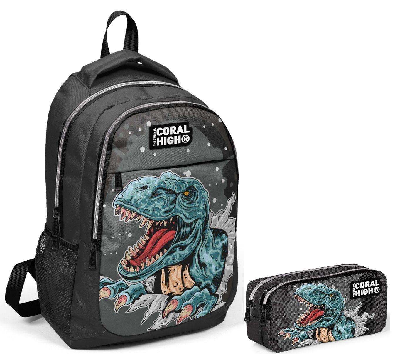 Coral High Dinazor Baskılı İlkokul Çantası ve Kalemlik Seti