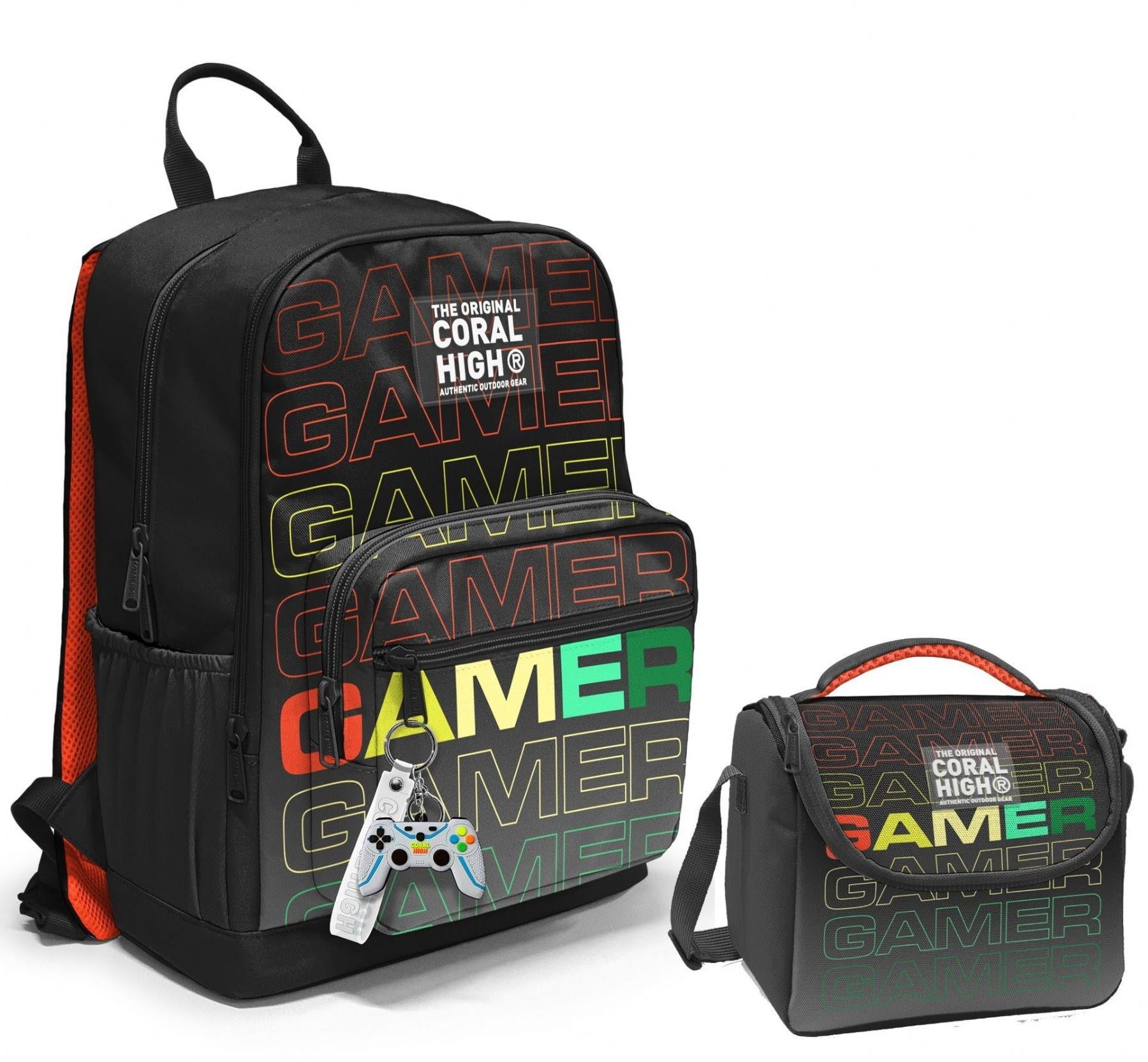 Coral High Dört Bölmeli Ortaokul Çantası ve Beslenme Çantası Seti - Siyah Gri Gamer - Erkek Çocuk