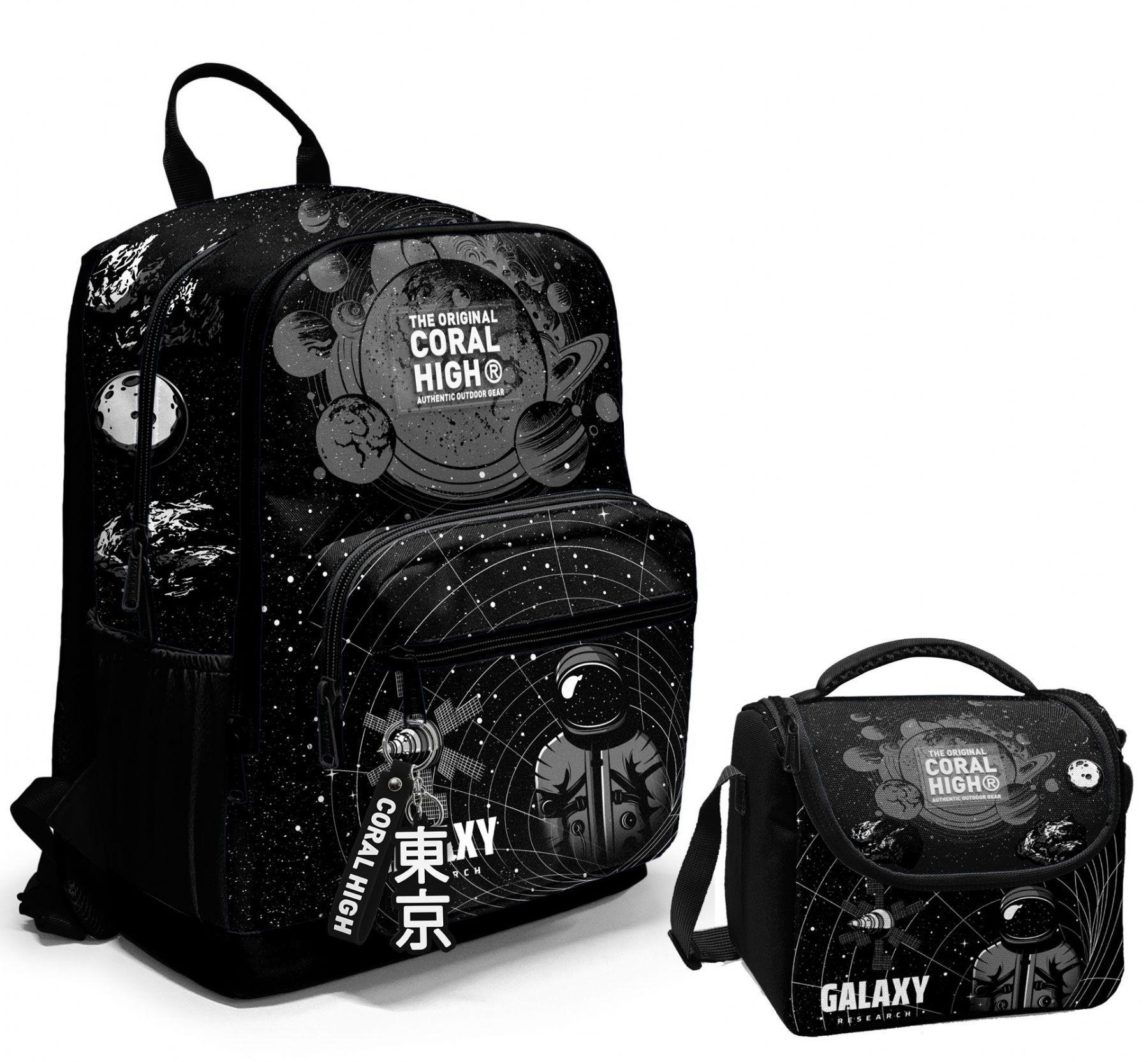 Coral High Dört Bölmeli Ortaokul Çantası ve Beslenme Çantası Seti - Siyah Galaxy - Erkek Çocuk