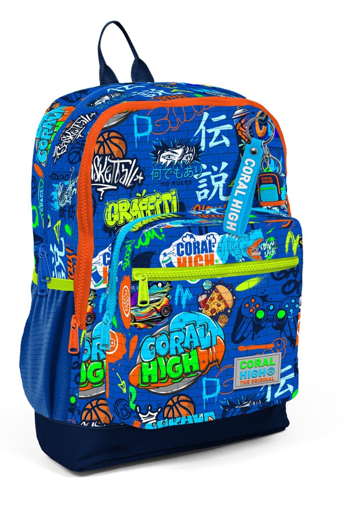 Coral High Dört Bölmeli Saks Grafiti Desenli İlkokul Sırt Çantası - Erkek Çocuk