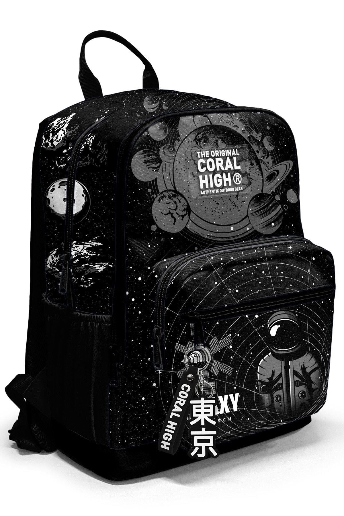 Coral High Dört Bölmeli Siyah Galaxy Ortaokul Çantası - Erkek Çocuk