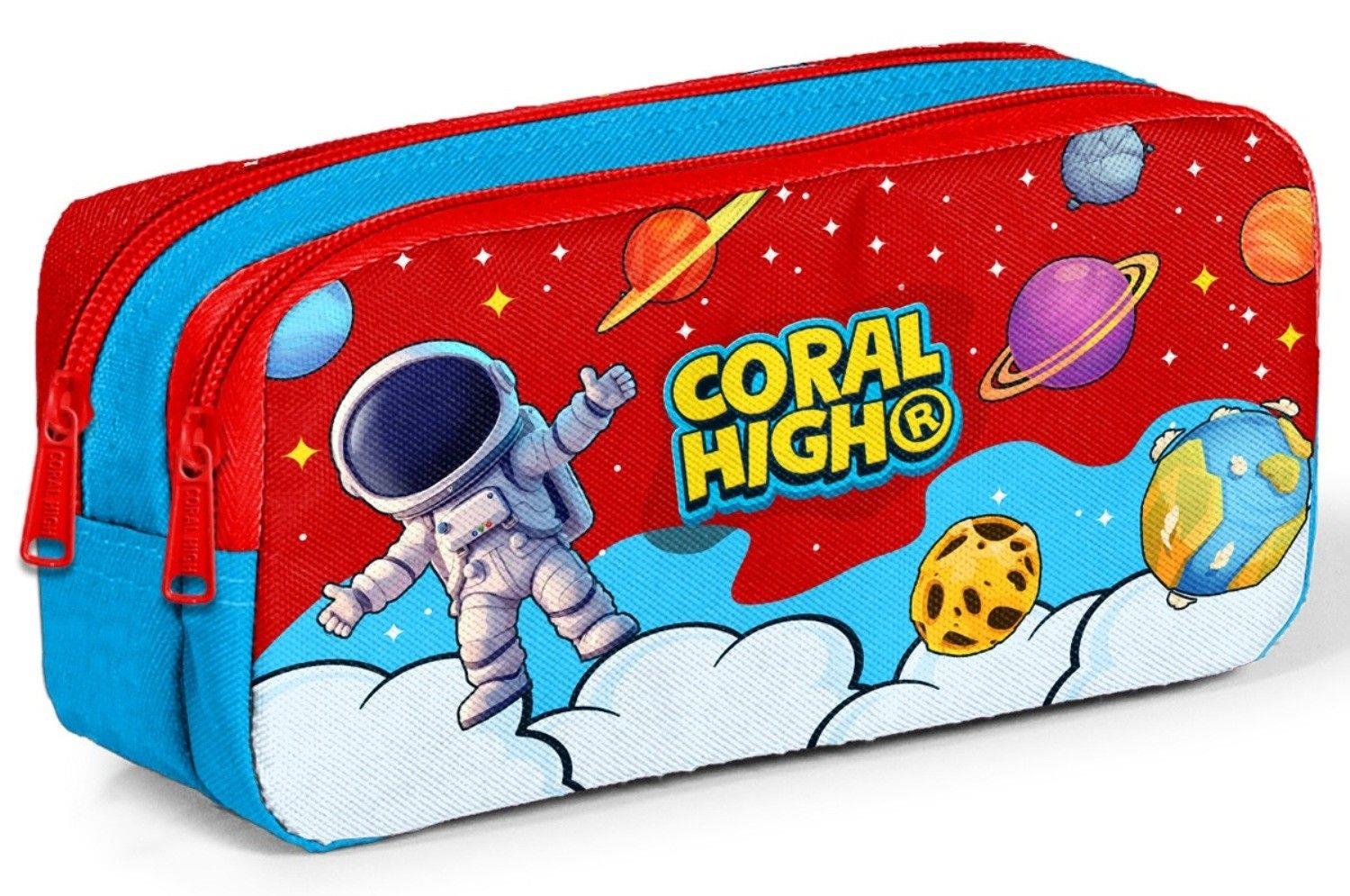 Coral High Erkek Çocuk Kırmızı Mavi Astronot Baskılı İki Bölmeli Kalem Çantası/Kalemlik 31045