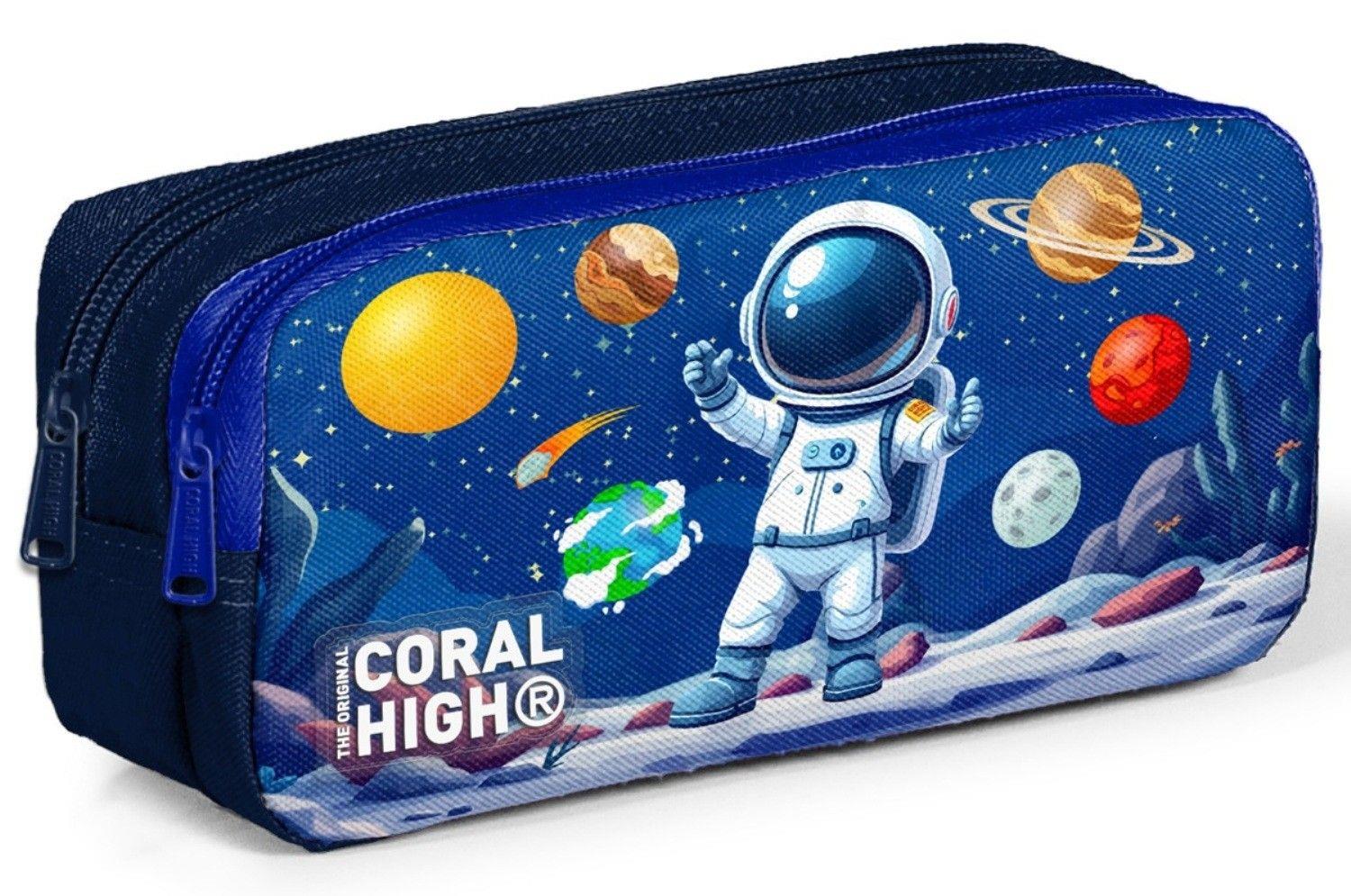 Coral High Erkek Çocuk Lacivert Beyaz Astronot Baskılı İki Bölmeli Kalem Çantası/Kalemlik 31052
