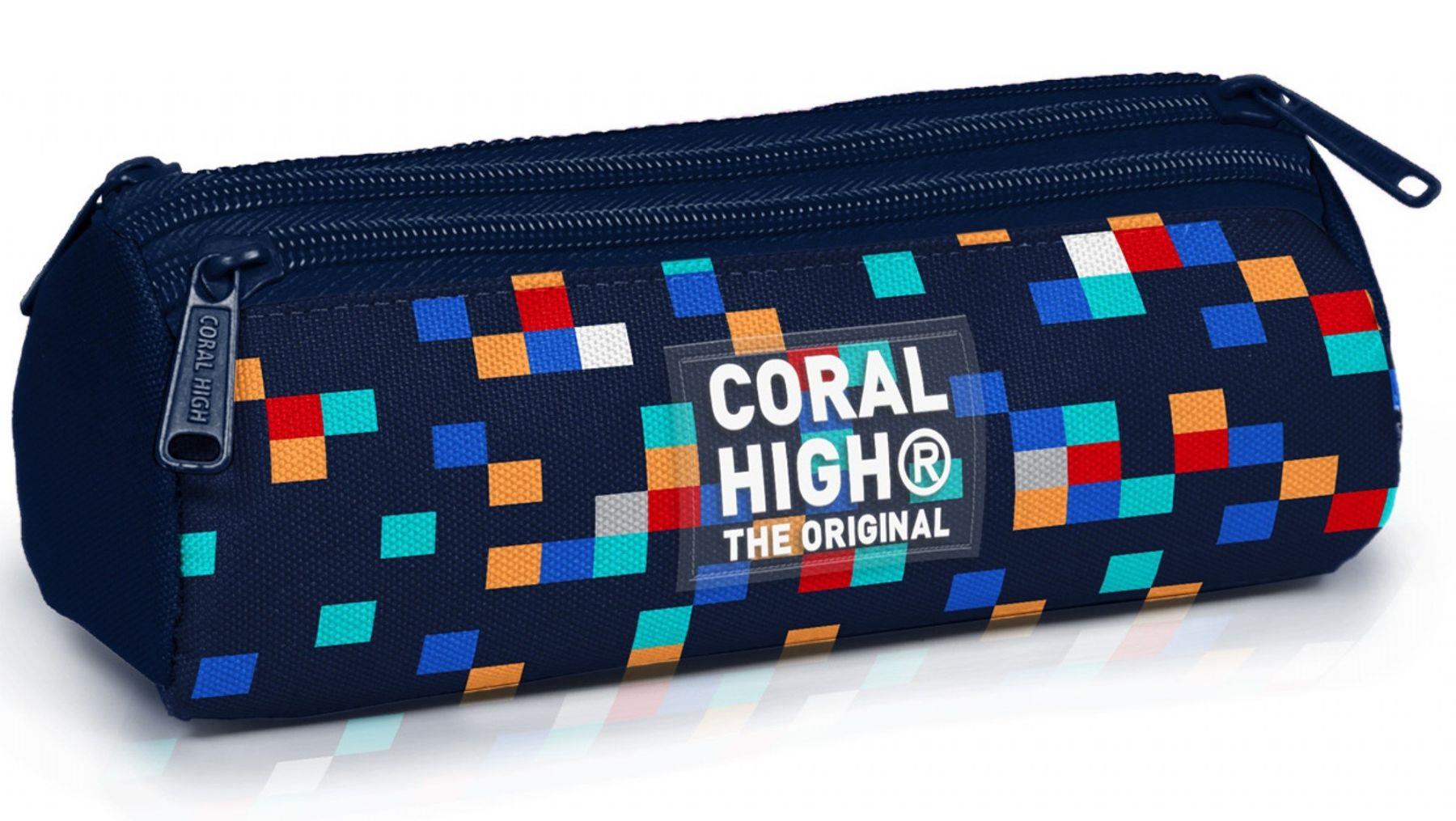 Coral High Erkek Çocuk Lacivert Çok Renli Geometrik Desenler Üç Gözlü Okul Kalem Çantası 31035