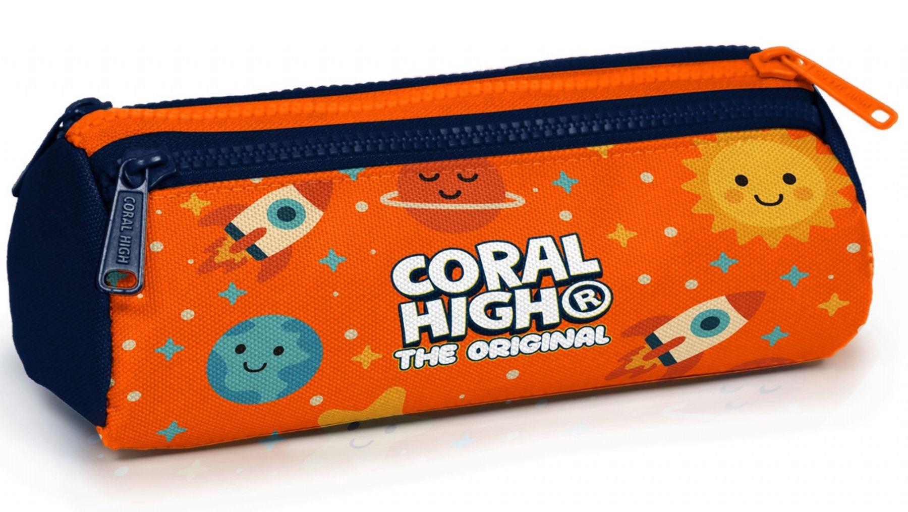 Coral High Erkek Çocuk Lacivert Turuncu Uzay Baskılı Üç Gözlü Okul Kalem Çantası 31060