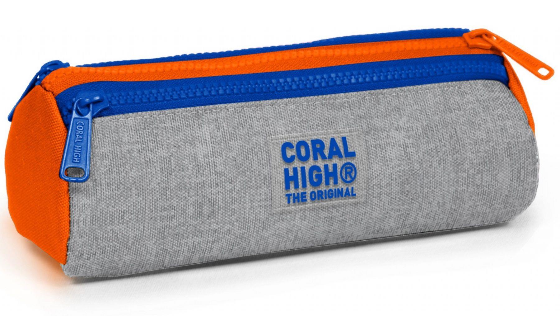 Coral High Erkek Çocuk Mavi Gri Turuncu Çizgi Desenli Üç Gözlü Okul Kalem Çantası 31021