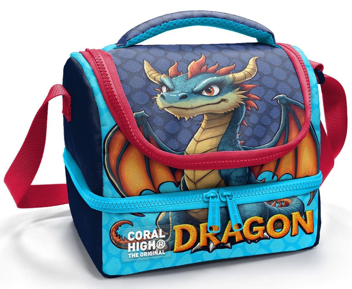 Coral High Erkek Çocuk Mavi Sarı Dragon Desenli İki Katlı Okul Beslenme Çantası 37206