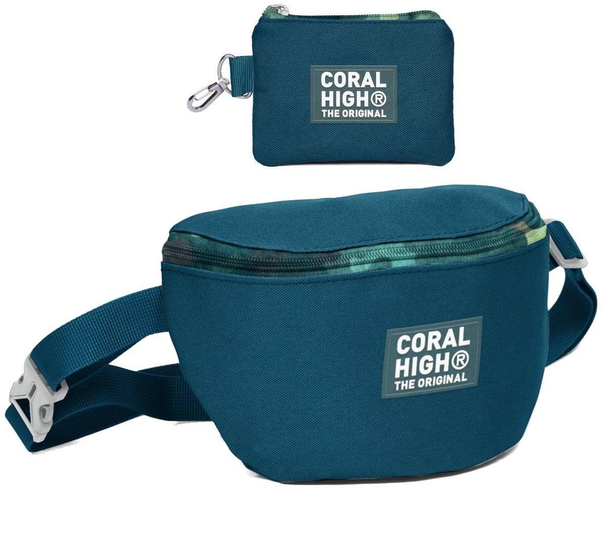 Coral High Erkek Çocuk Nefti Kamuflaj Desenli Bel Çantası ve Bozuk Para Cüzdanı Set