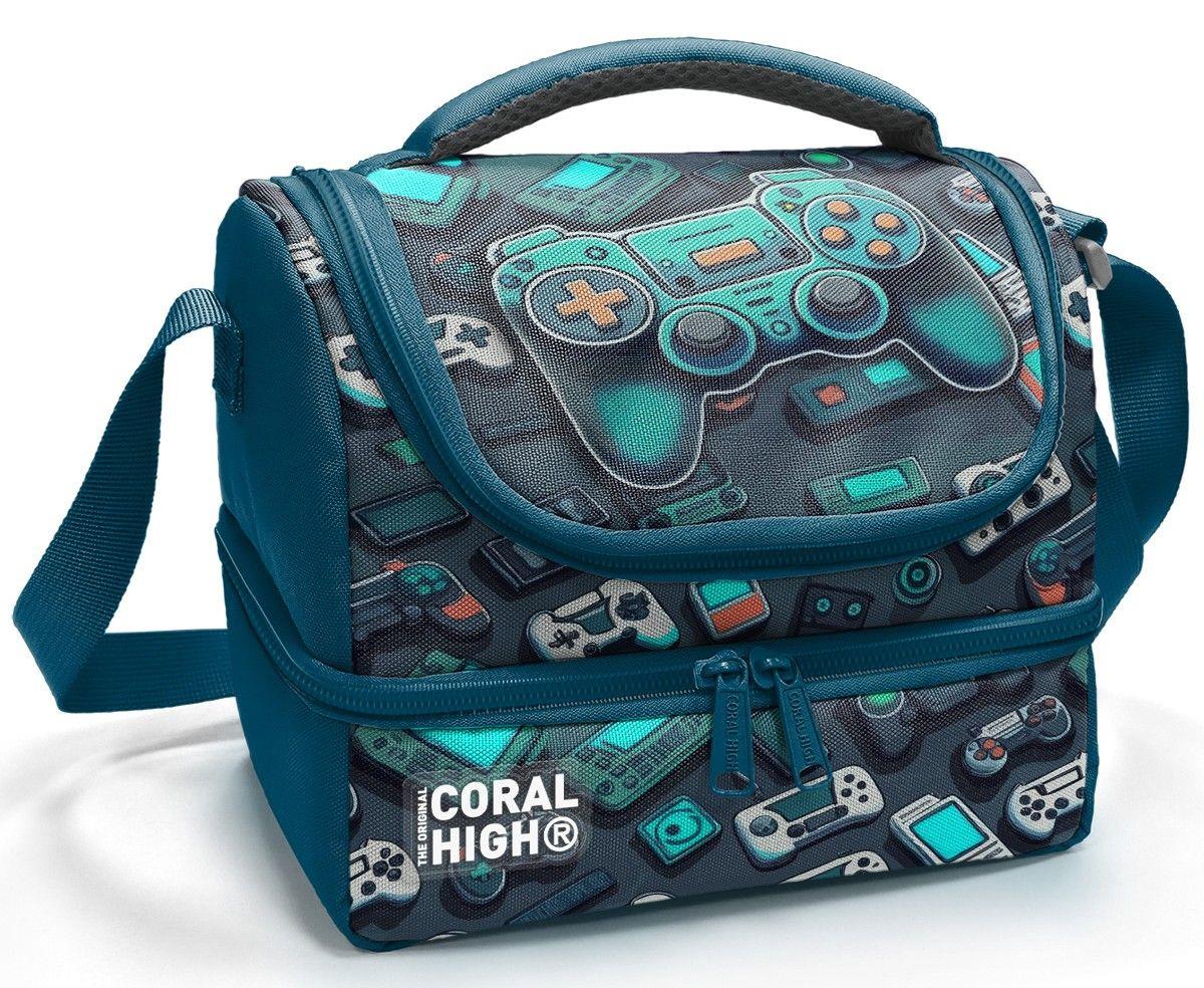 Coral High Erkek Çocuk Nefti Yeşil Oyun Konsolu Desenli İki Katlı Okul Beslenme Çantası 37220
