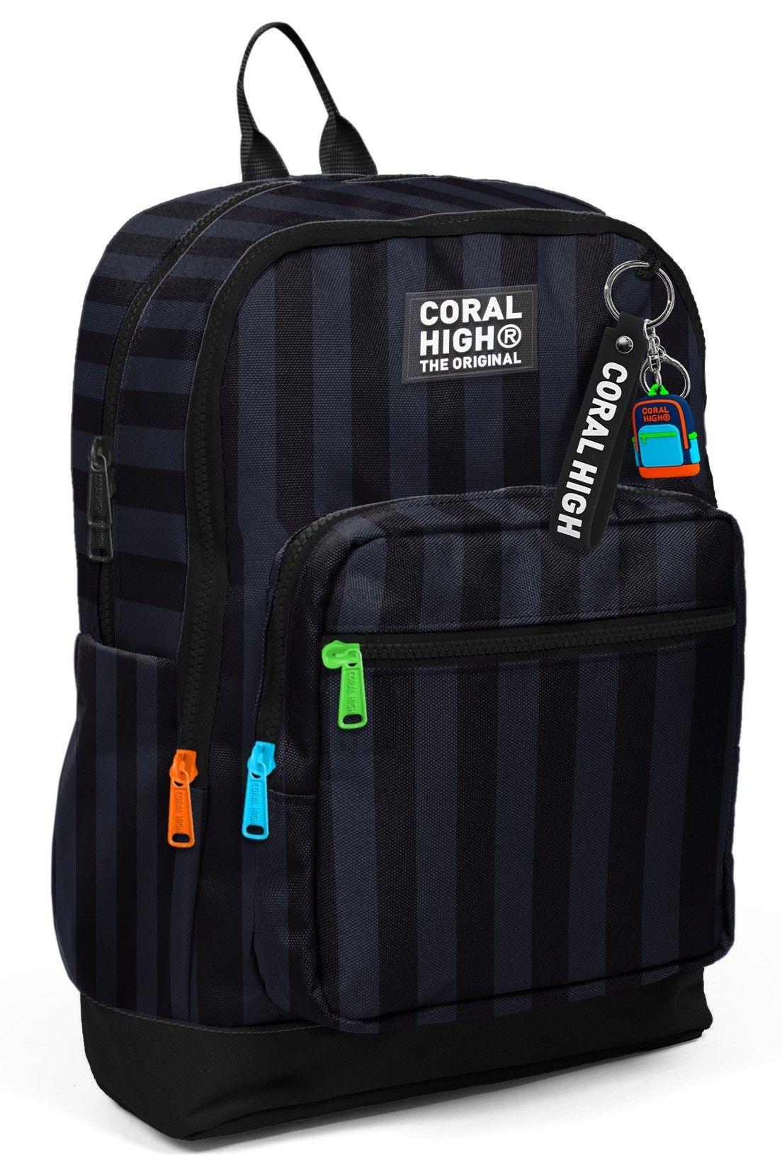 Coral High Erkek Çocuk Siyah Gri Çizgi Desenli İlkokul Sırt Çantası (Dört Bölme) 33218