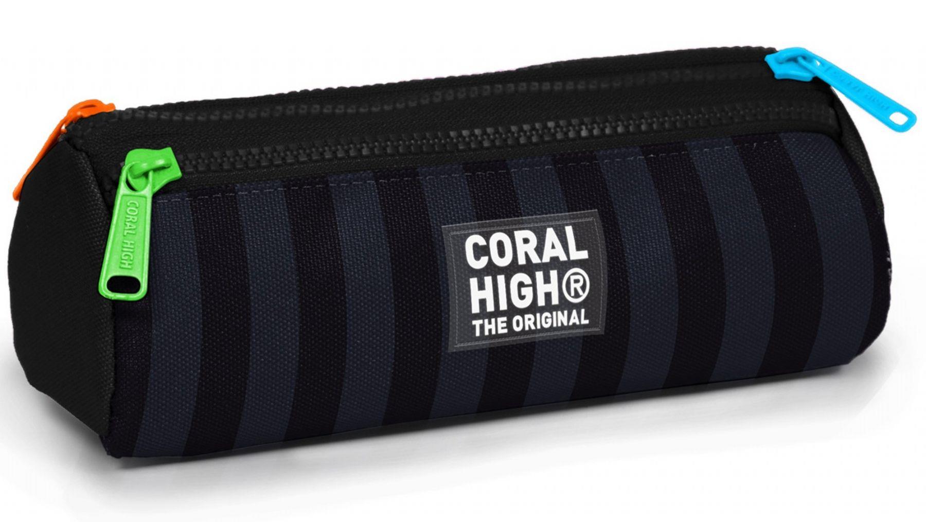 Coral High Erkek Çocuk Siyah Gri Çizgi Desenli Üç Gözlü Okul Kalem Çantası 31018