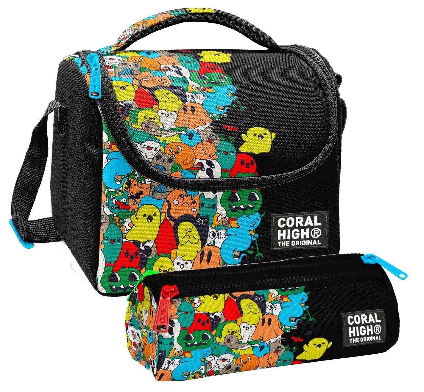 Coral High Erkek Çocuk Siyah Hayaletler Thermo Beslenme Çantası ve Üç Bölmeli Kalemlik Seti