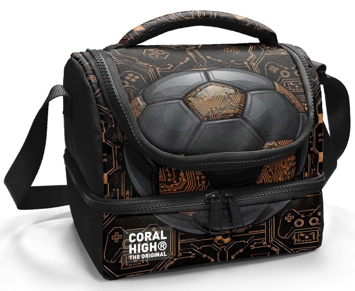 Coral High Erkek Çocuk Siyah Kahverengi Futbol Topu Baskılı İki Katlı Okul Beslenme Çantası 37208