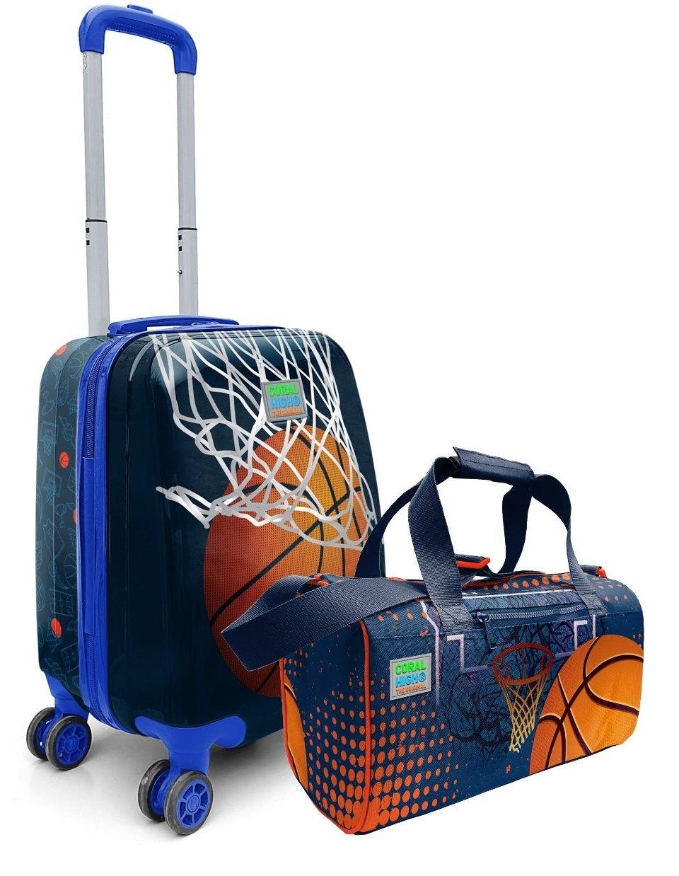 Coral High Erkek Çocuk Siyah Turuncu Basketbol Desenli Çocuk Valizi ve Seyahat/Spor Çantası Seti