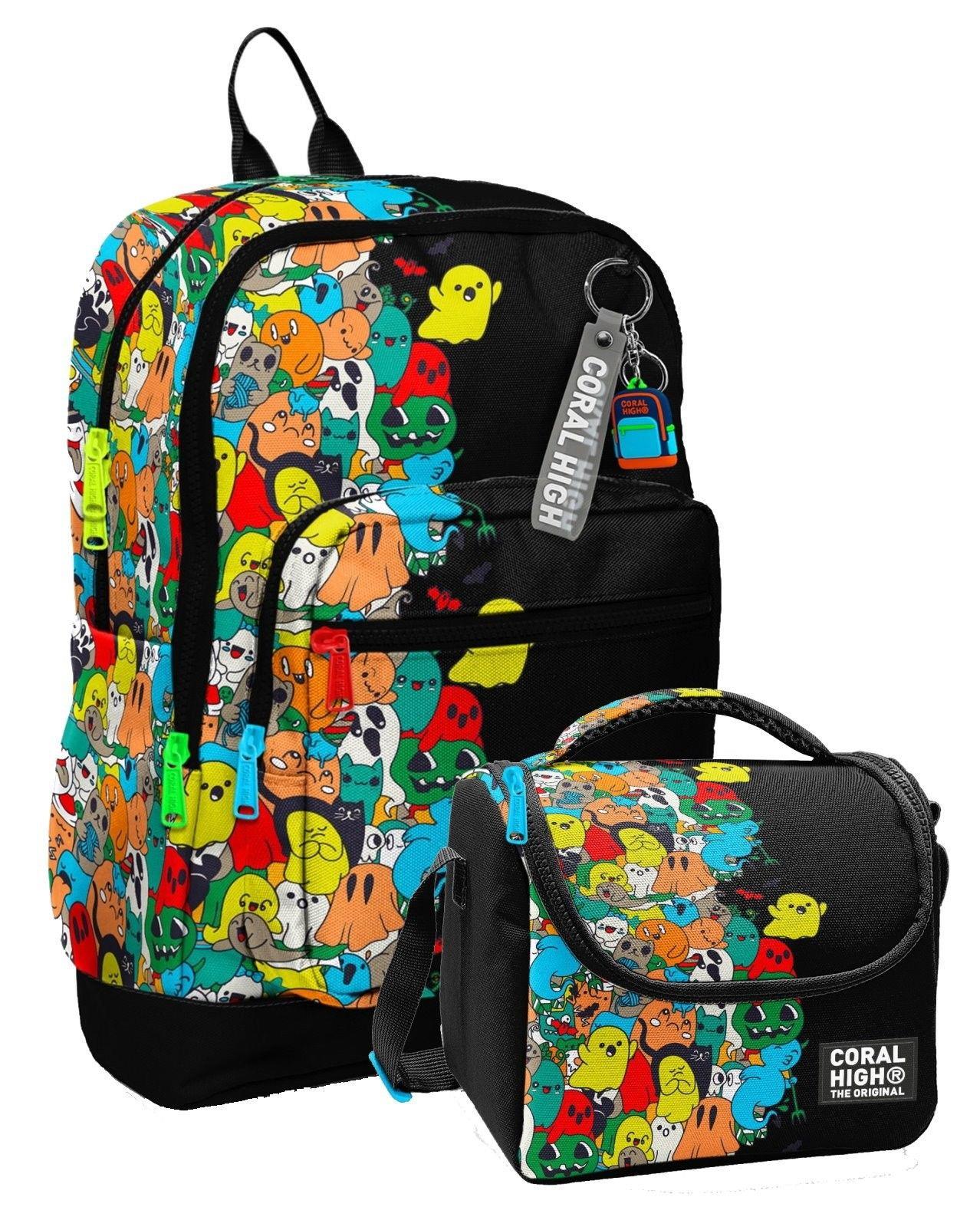Coral High Erkek Çocuklar İçin Dayanıklı İkili İlk Okul Çanta Seti  - Siyah Hayaletler