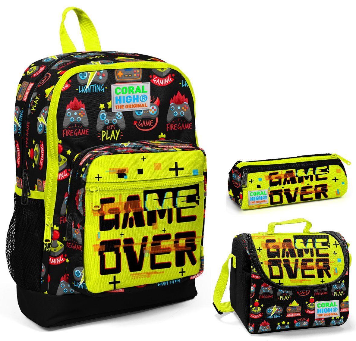 Coral High Game Over Baskılı Erkek 3'lü İlkokul Çanta Seti