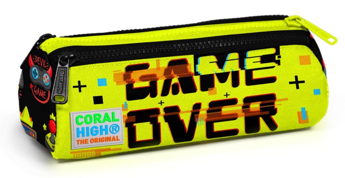 Coral High Game Over Baskılı Üç Bölmeli Kalem Çantası -Erkek Çocuk