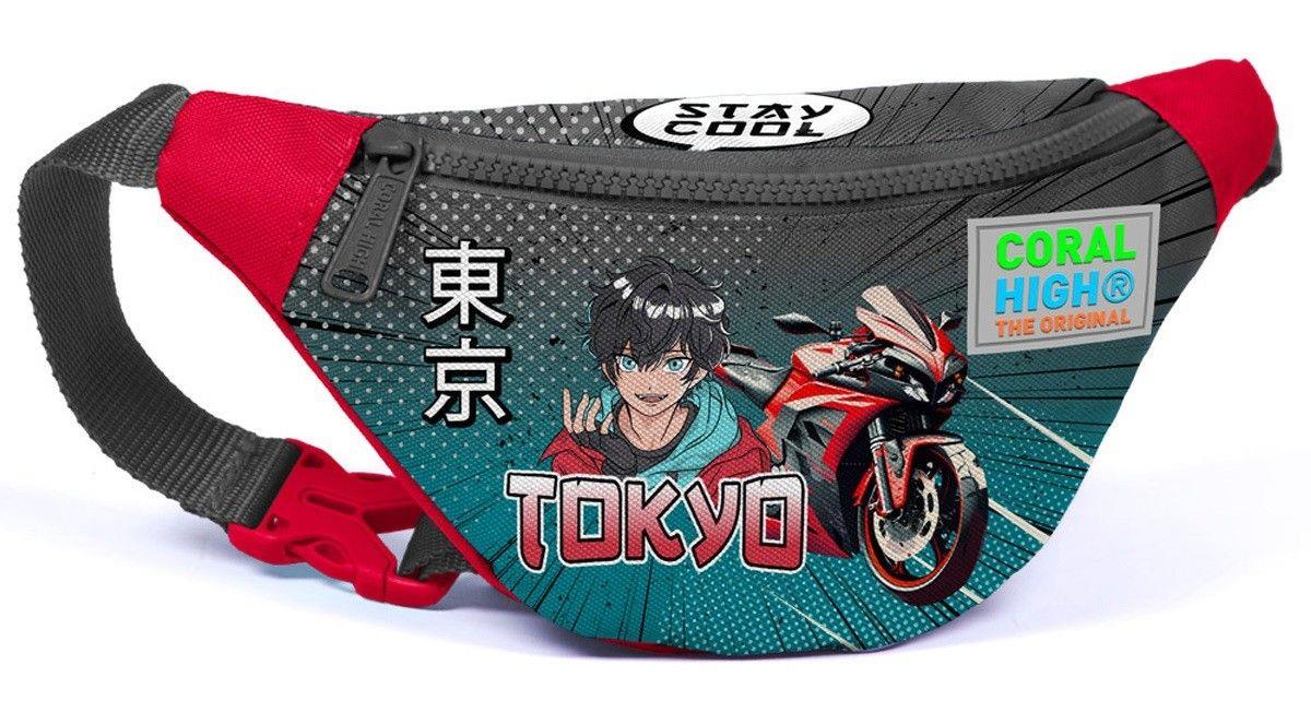 Coral High Gri Nefti Anime Motorsiklet Baskılı Erkek Çocuk Bel Çantası