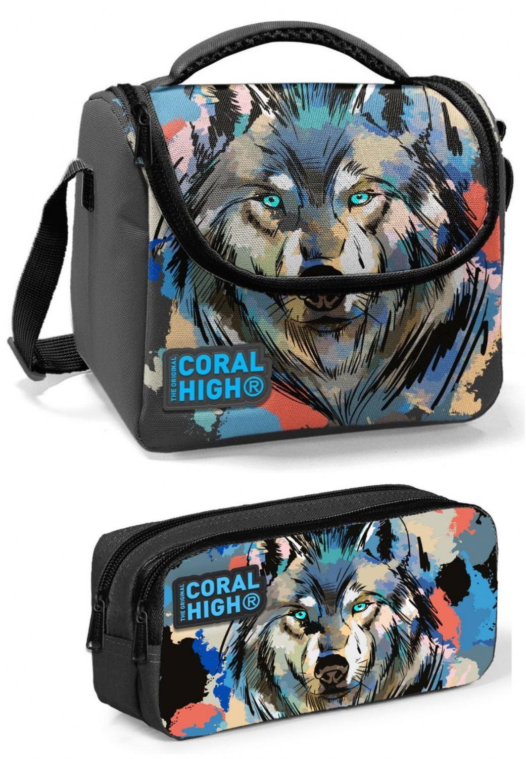 Coral High Gri Siyah Kurt Erkek Çocuk Beslenme Çantası Seti