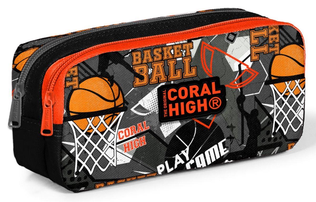 Coral High İki Bölmeli Erkek Çocuk Turuncu Siyah Basketbol Kalem Çantası Kalemlik