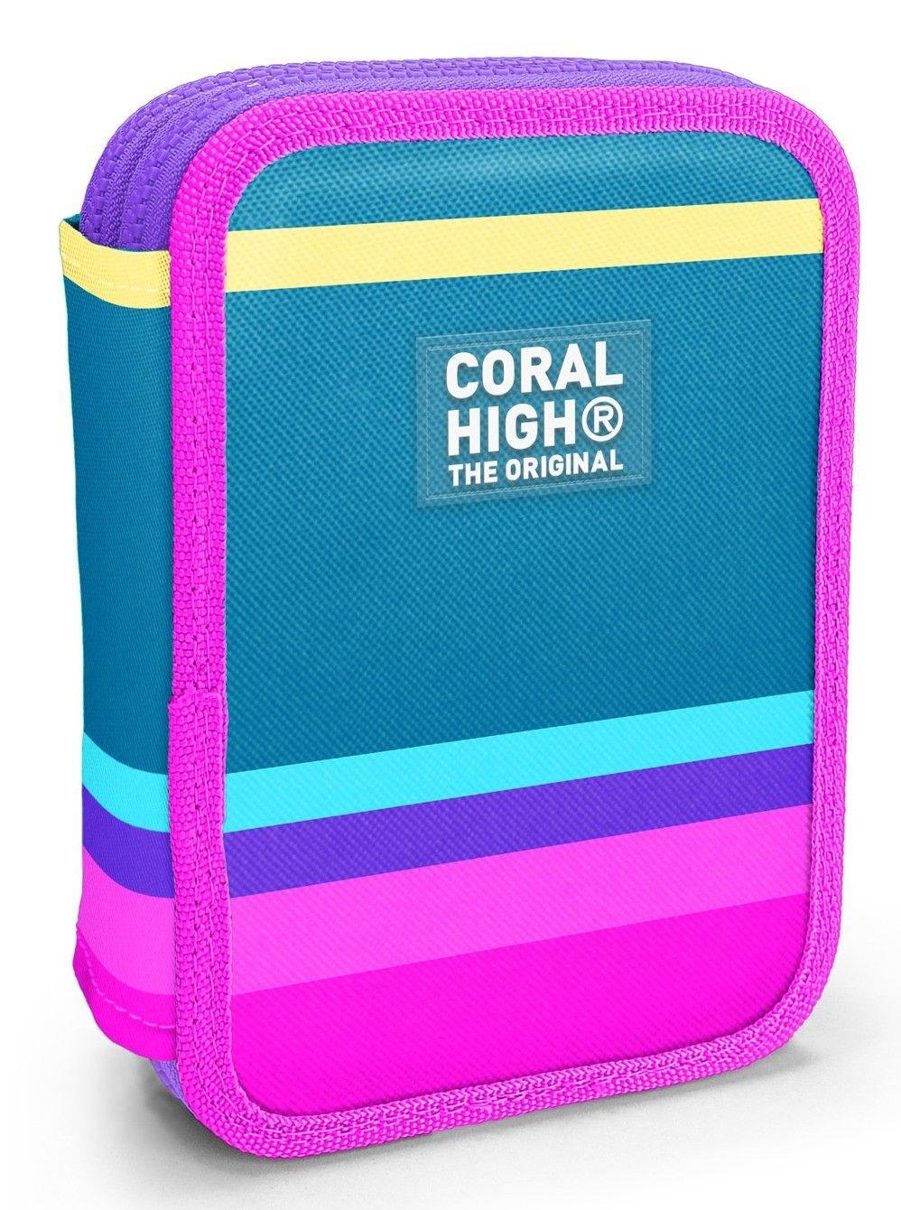 Coral High İki Karlı Organizer Kalemlik - Yeşil Pembe Sarı Desenli, Kız Çocuk, Yeşil Pembe Sarı Desenli 11136