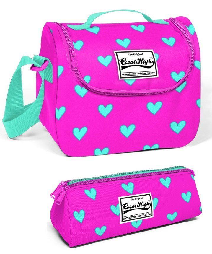 Coral High İlkokul Beslenme ve Kalem Çantası Seti (Kalp Desenli)