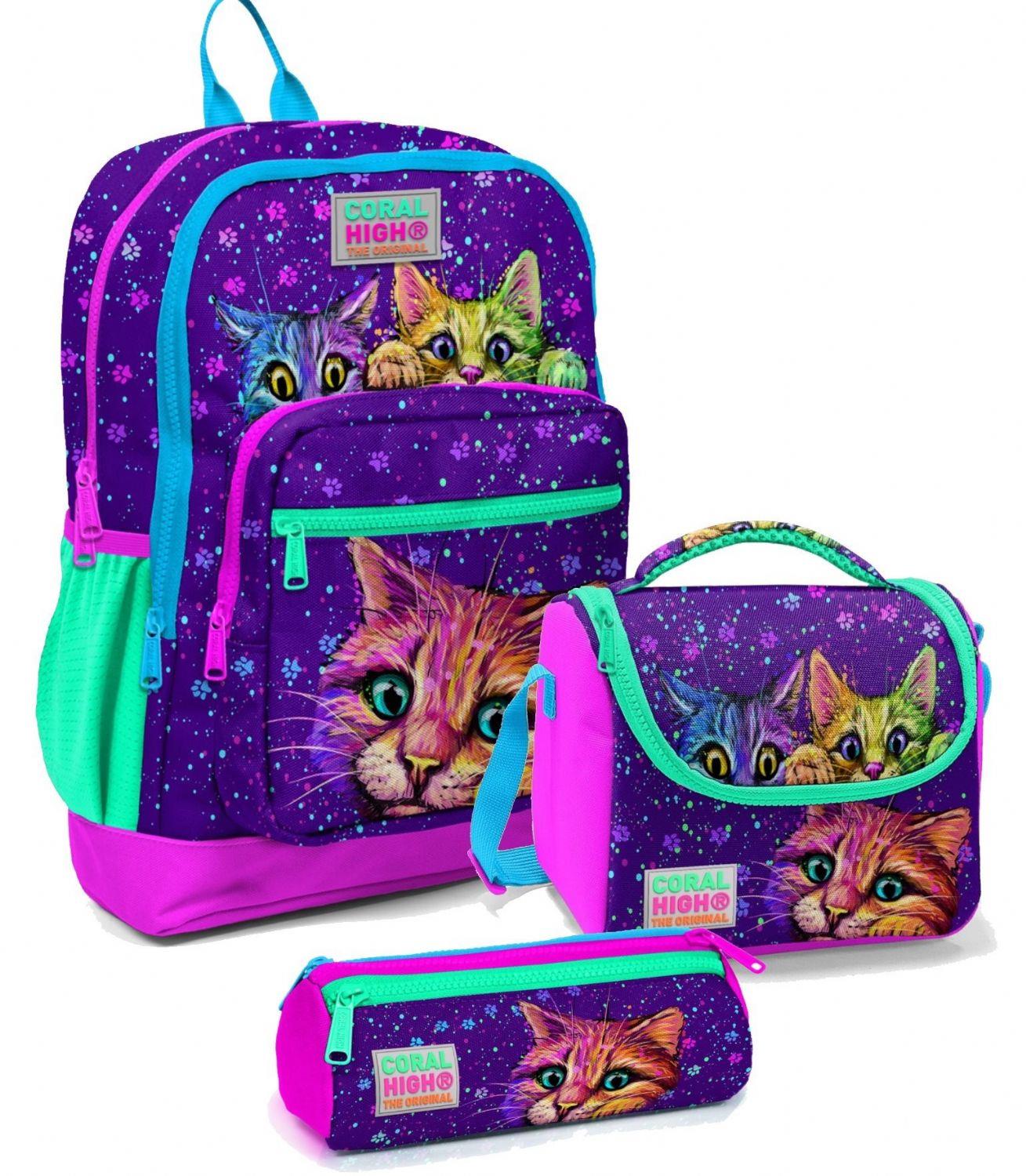 Coral High İlkokul Çantası Seti Mor Kedi - Kız Çocuk