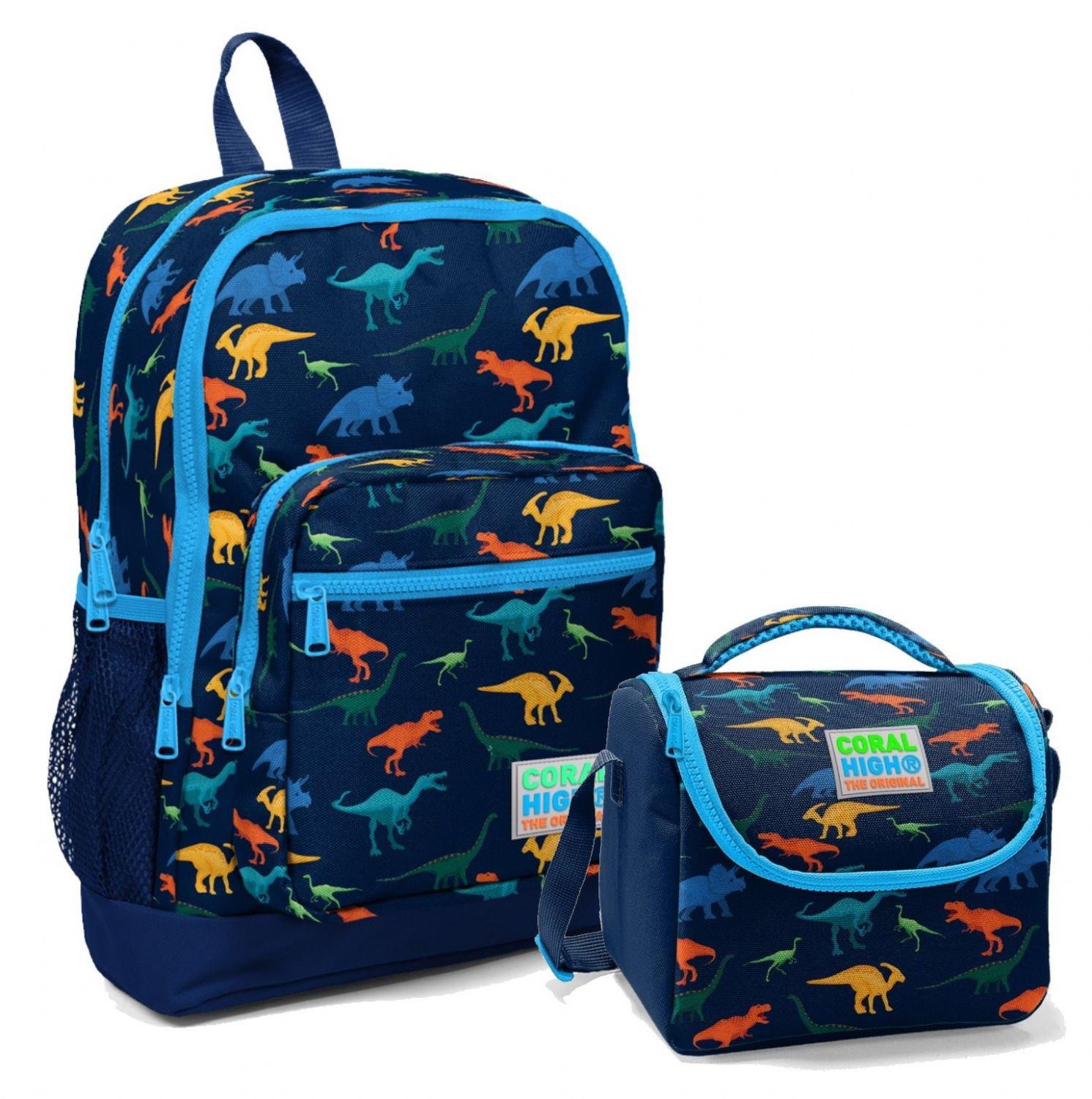 Coral High İlkokul Sırt Çantası ve Beslenme Çantası Seti - Mavi Dinazor Erkek Çocuk