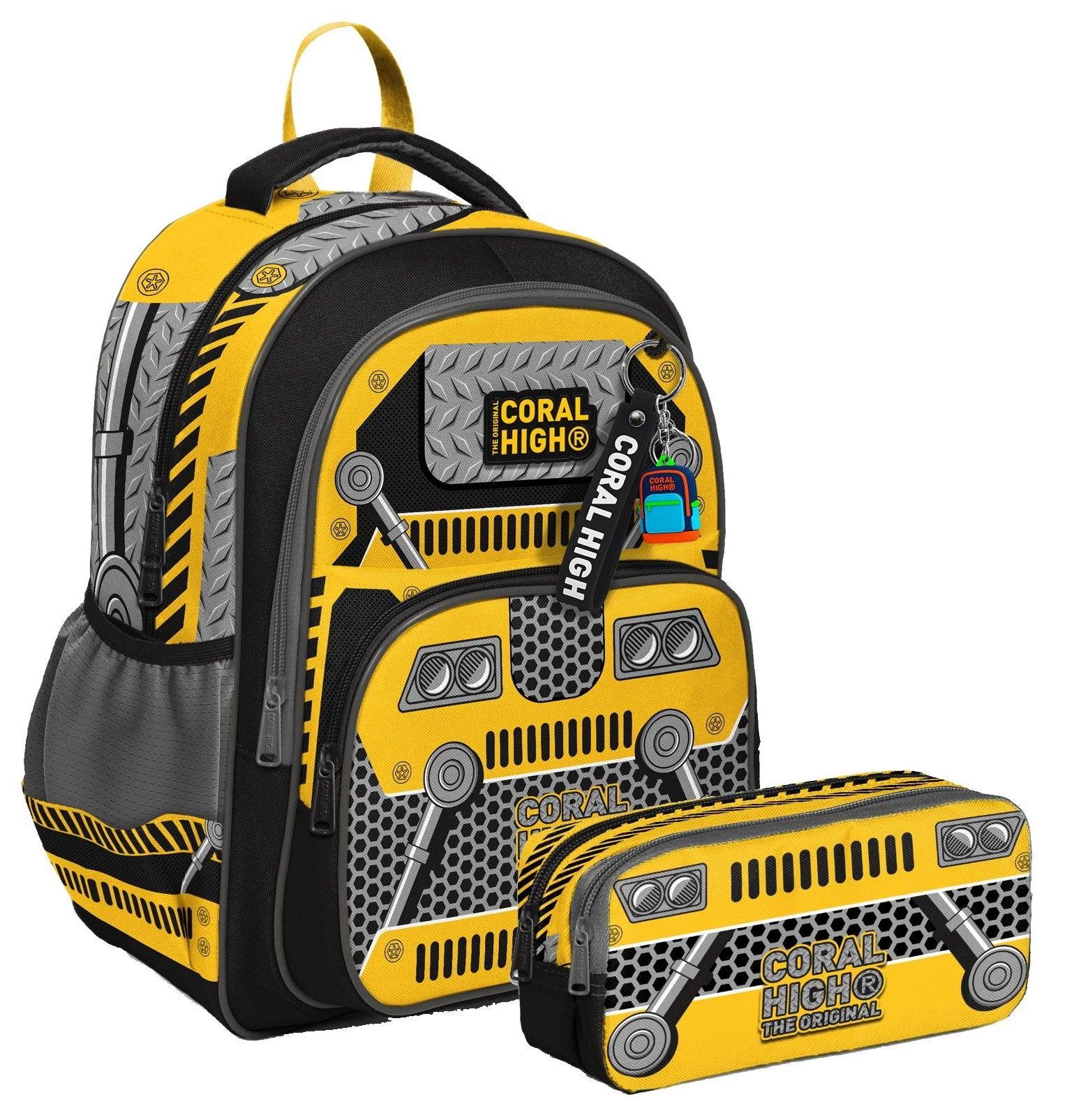 Coral High İlkokul Sırt Çantası ve İki Bölmeli Kalemlik - Erkek Çocuk - Siyah Sarı Robot