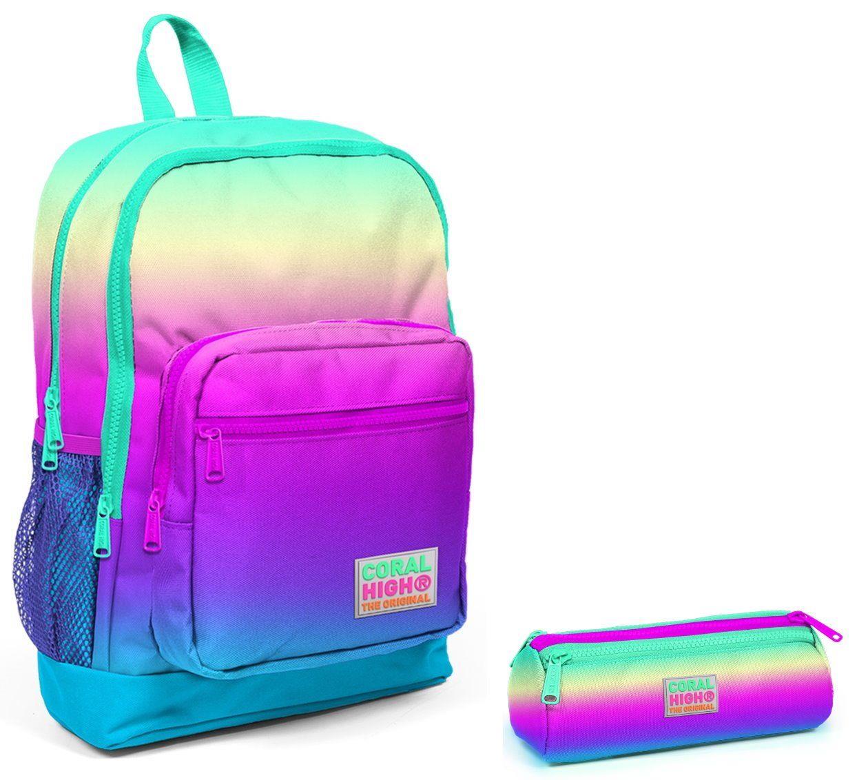 Coral High İlkokul Sırt Çantası ve Kalemlik Seti - Rengarenk Baskılı